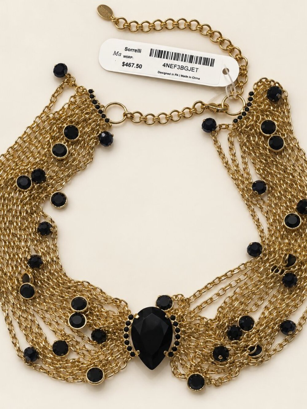 NWT Sorrelli Black Crystal Gold-Tone Layered Statement Necklace